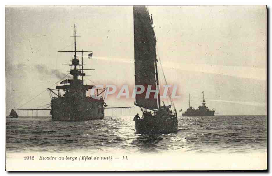 CPA Bateau Guerre Escadre au Large Effet de nuit