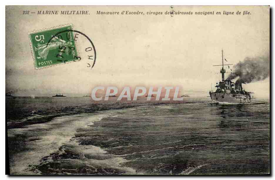 Manœuvre d'Escadre, virages de Cuirassés navigant en ligne de file — Marine Militaire, n° 252