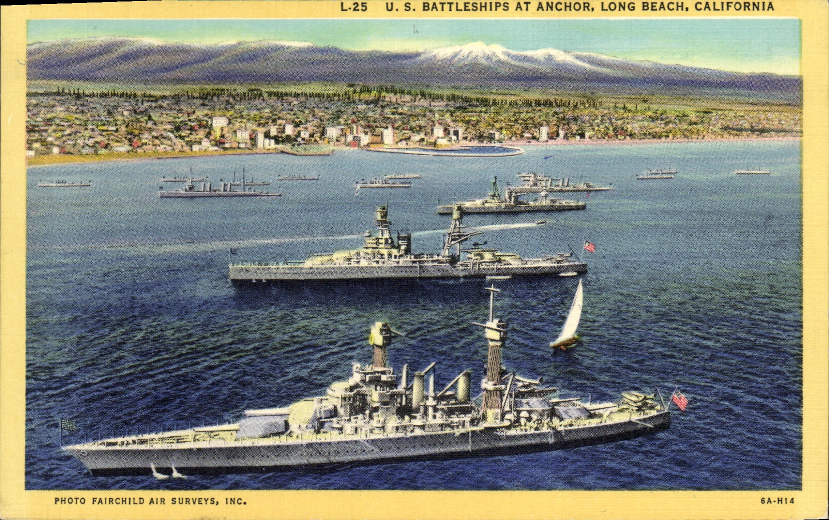 CPA Bateau Guerre U S Batteleships at Anchor Long Beach California