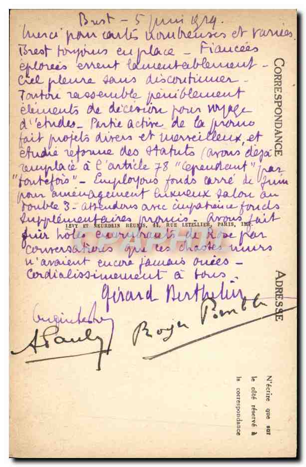 CPA Bateau Guerre Canot Major Ecole d Avirons — Verso