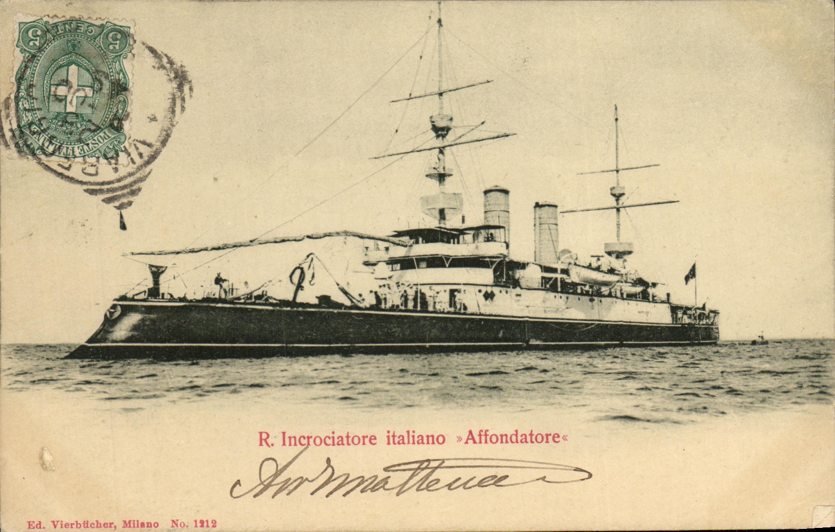 R. Incrociatore italiano «Affondatore» — Ed. Vierbùcher, Milano No. 1912