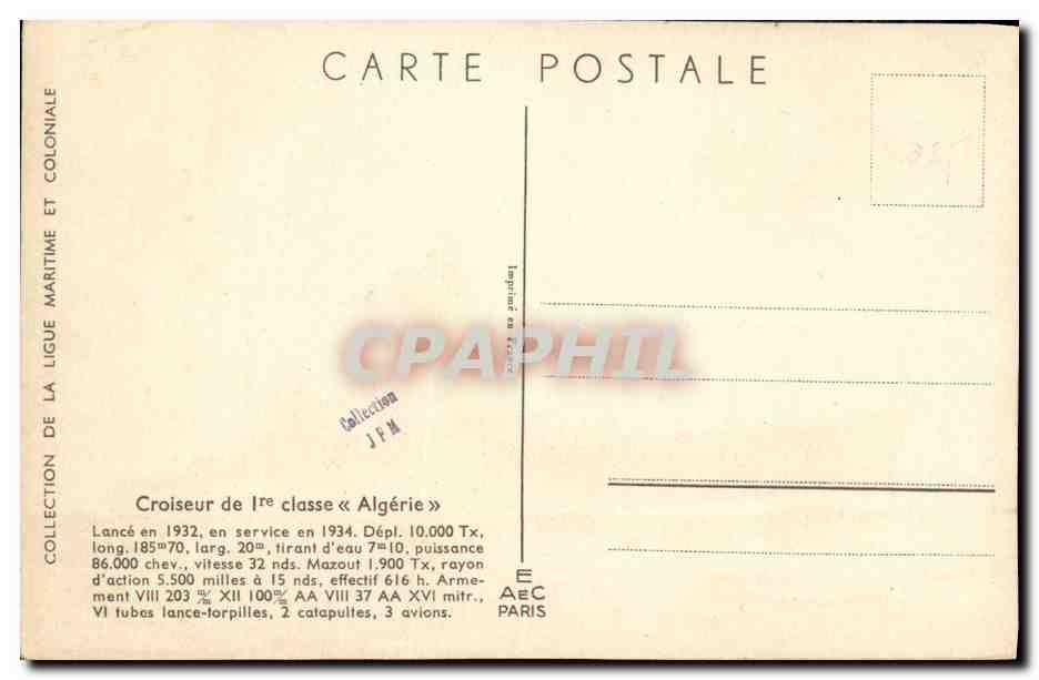 Croiseur de 1re classe « Algérie » — Collection de la Ligue Maritime et Coloniale — Éditeur AéC Paris — Reverso