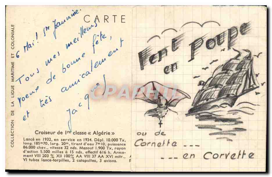 CPA Bateau Guerre Croiseur de 1ere clasee Algerie Haffner — Verso