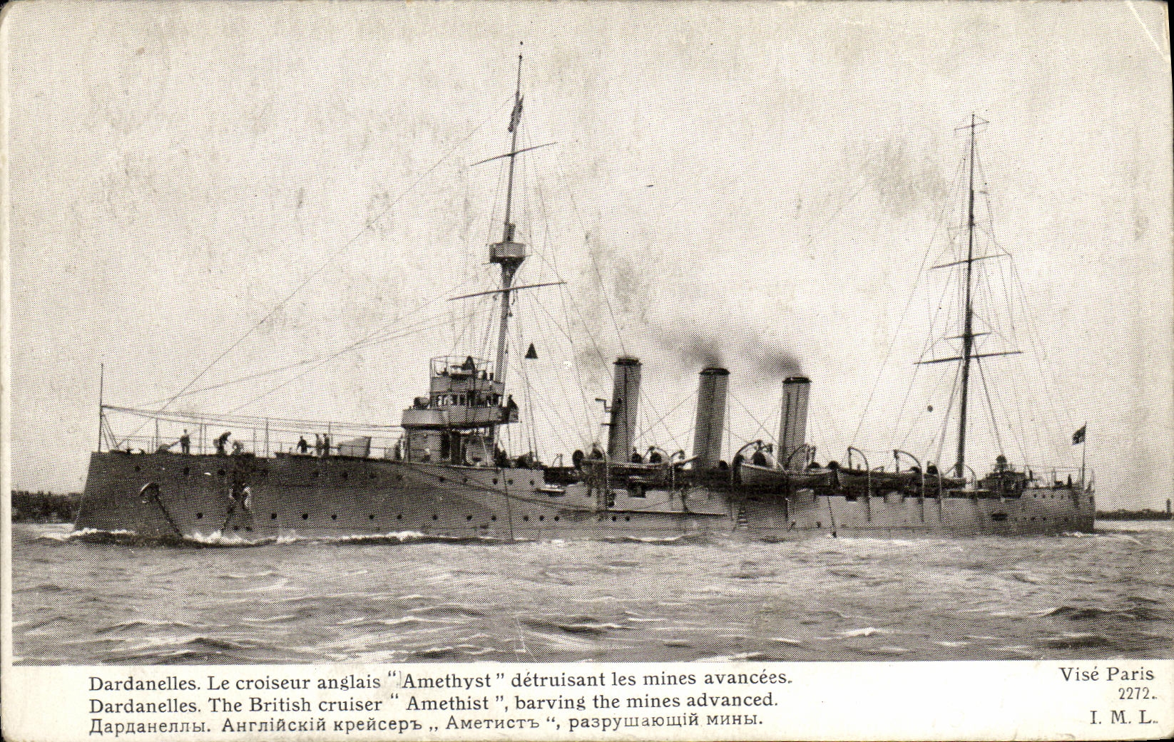 Dardanelles — Le croiseur anglais "Amethyst" détruisant les mines avancées — Visé Paris 2272