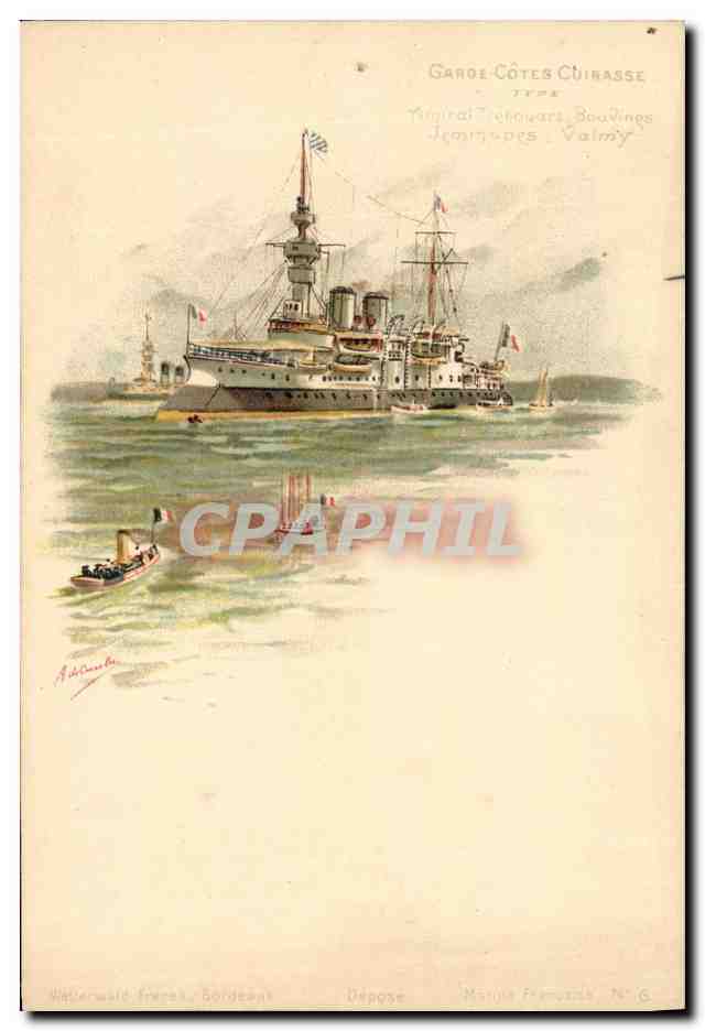 CPA Bateau Guerre Garde Cotes Cuirasse Amiral Trehouart Bouvines 