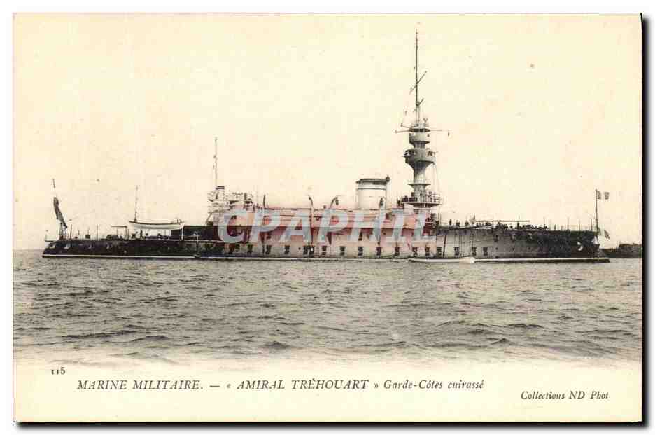 CPA Bateau Guerre Marine Militaire Amiral Trehouart Garde Cotes cuirasse