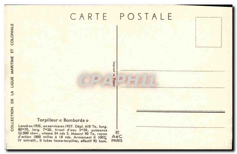 CPA Bateau Guerre Torpilleur Bombarde Haffner — Verso
