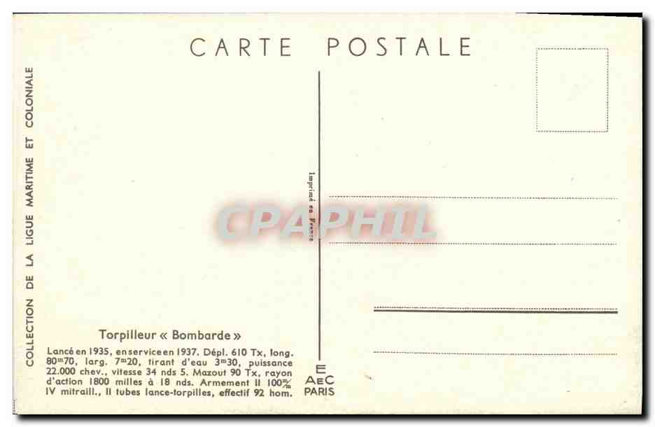 CPA Bateau Guerre Torpilleur Bombarde Haffner — Verso