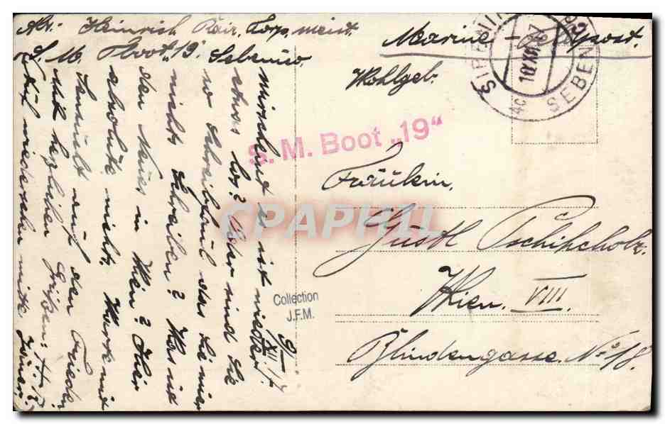 CARTE FOTOGRAFICA Oorlogsschip S M Boot onderzeeboot SM Boot 19 — Achterkant