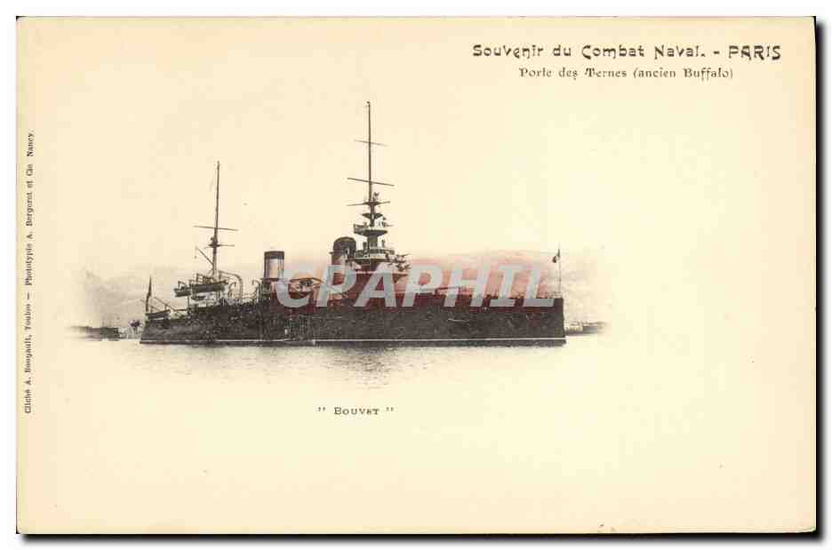 CPA Bateau Guerre Souvenir du Combat Naval Paris Porte des Ternes Bouvet