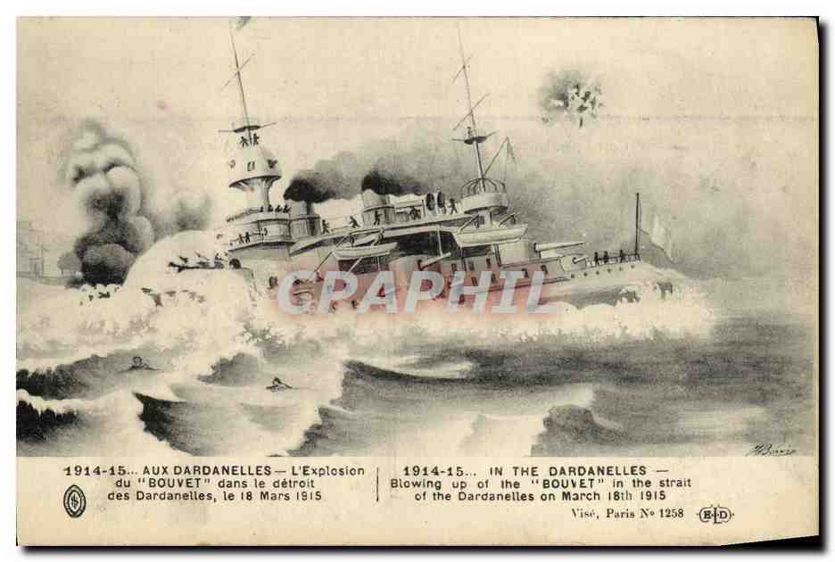 CPA Bateau Guerre Aux Dardanelles L explosion du Bouvet dans le detroit des Dardanelles 18 mars 1915