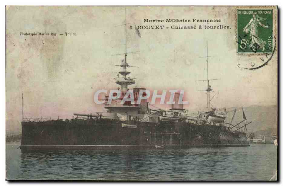Cuirassé Bouvet — Marine Militaire Française — Phototypie Marius Bar — Toulon