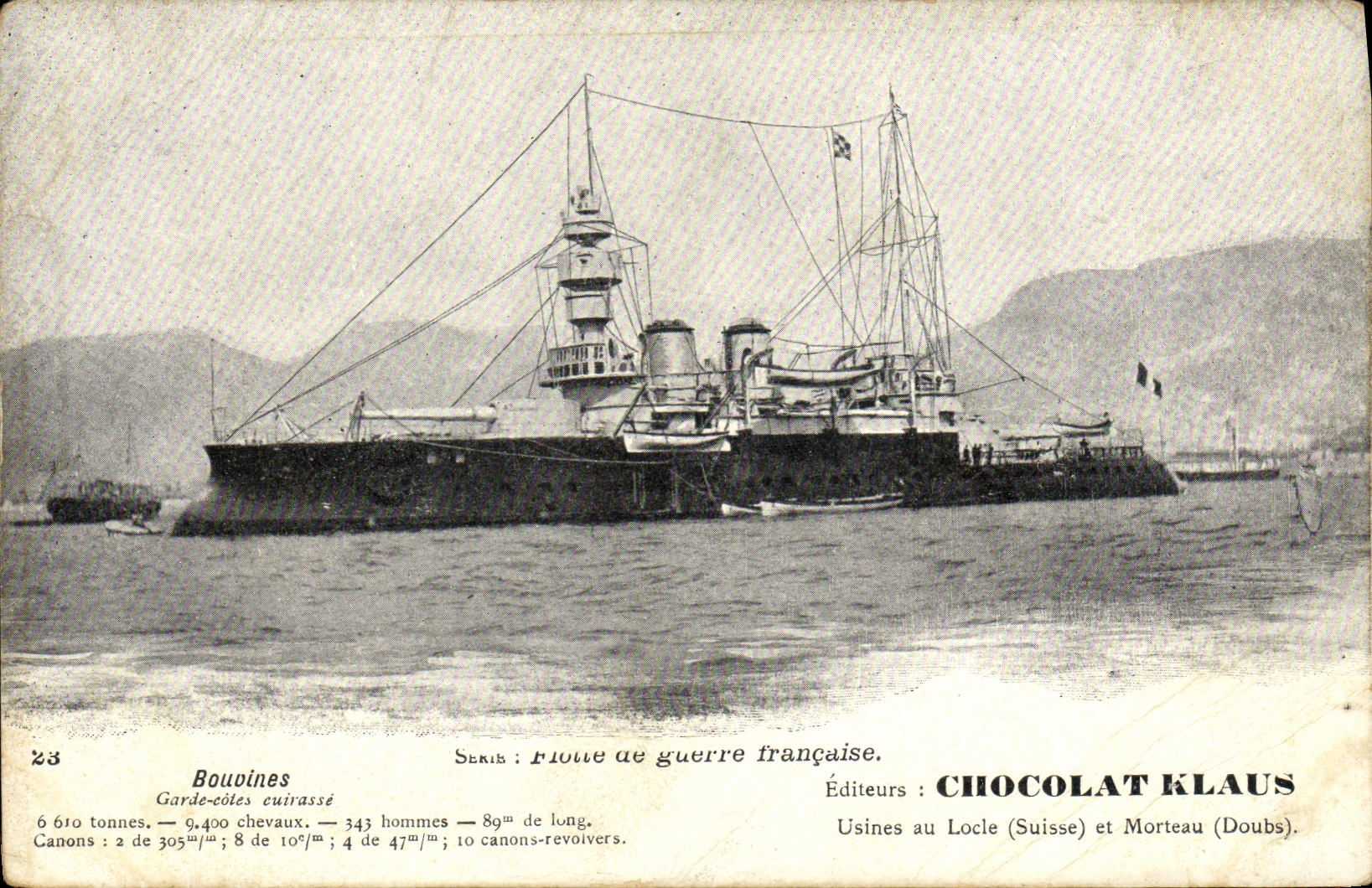 Bouvines — Croiseur de guerre français — Éditeur CHOCOLAT KLAUS