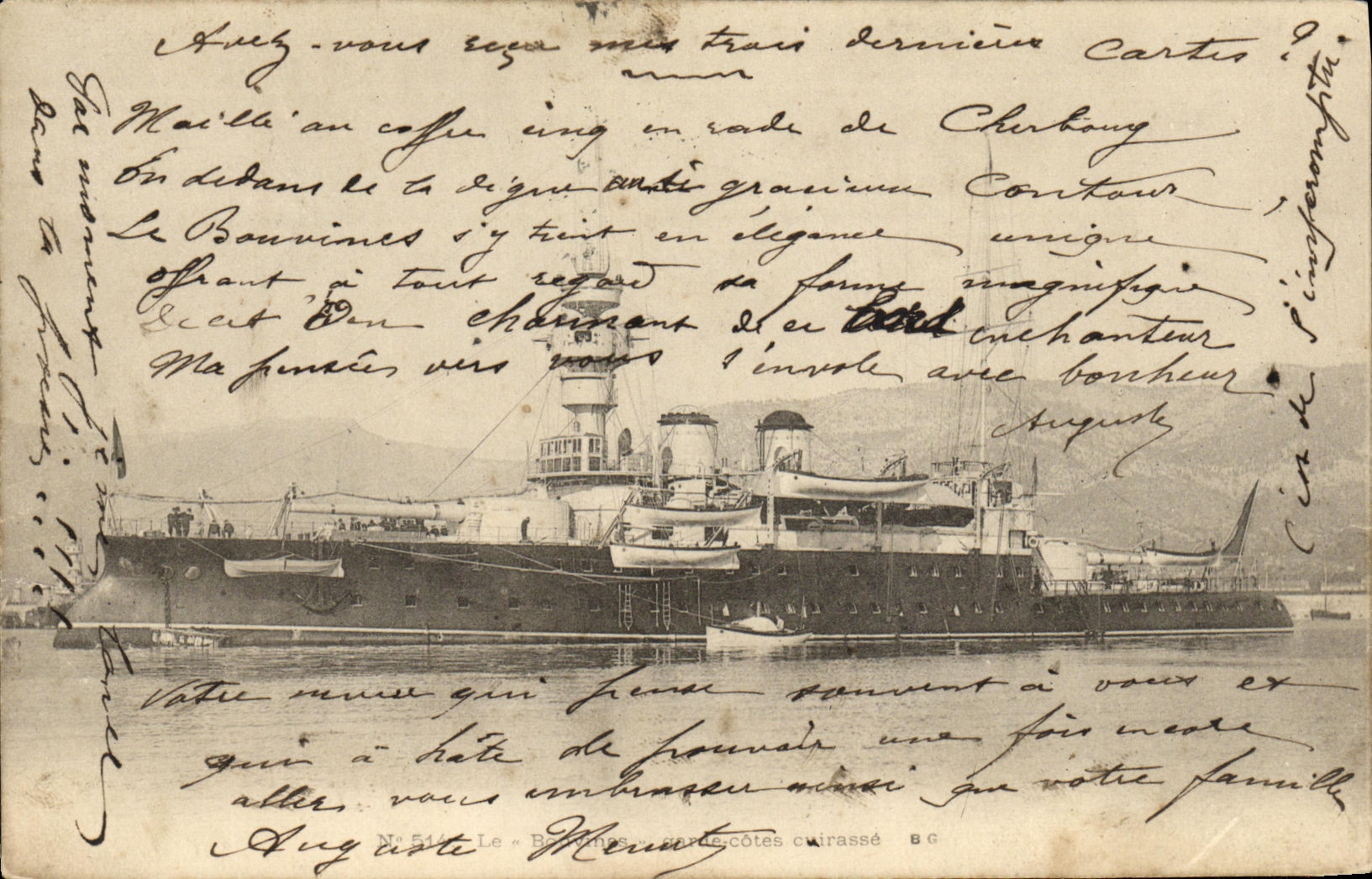Bateau de guerre à Cherbourg — Carte postale n°544 — Éditeur Le Bétonnier