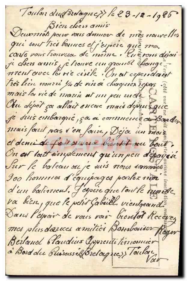 CPA Bateau Guerre La Bretagne Cuirasse  — Verso