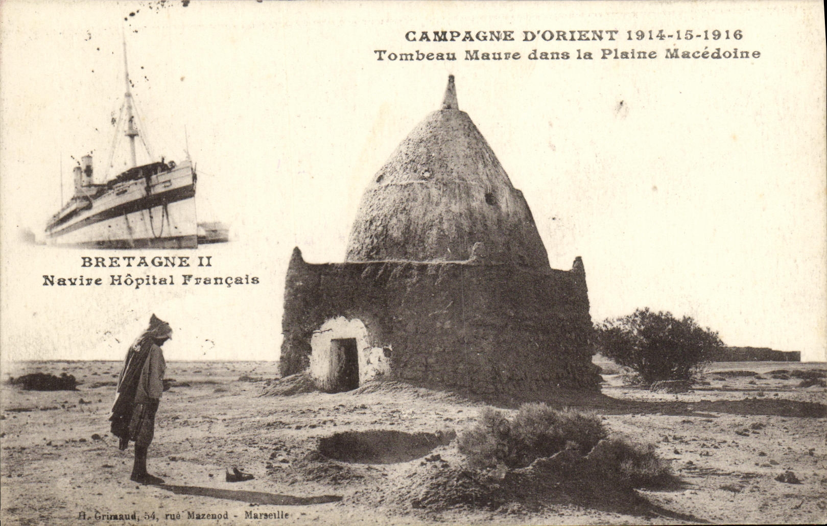 Tumba musulmana en la Meseta de Macedonia — Campaña de Oriente 1914-1916 — Editor A. Grimaud, 54 rue Mazenod - Marsella
