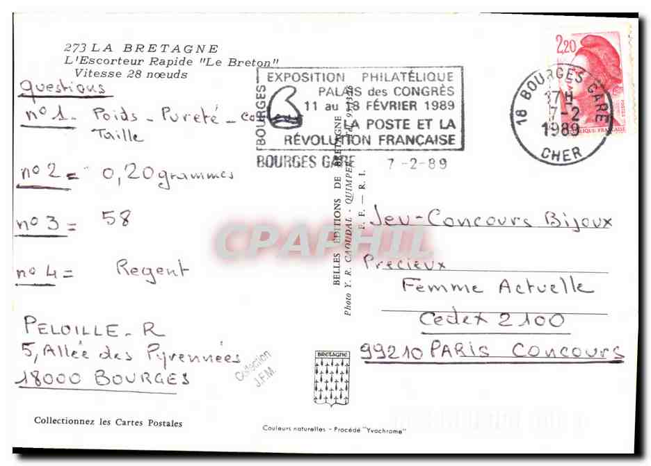 CPM Bateau Guerre La Bretagne L Escorteur rapide Le Breton  — Verso