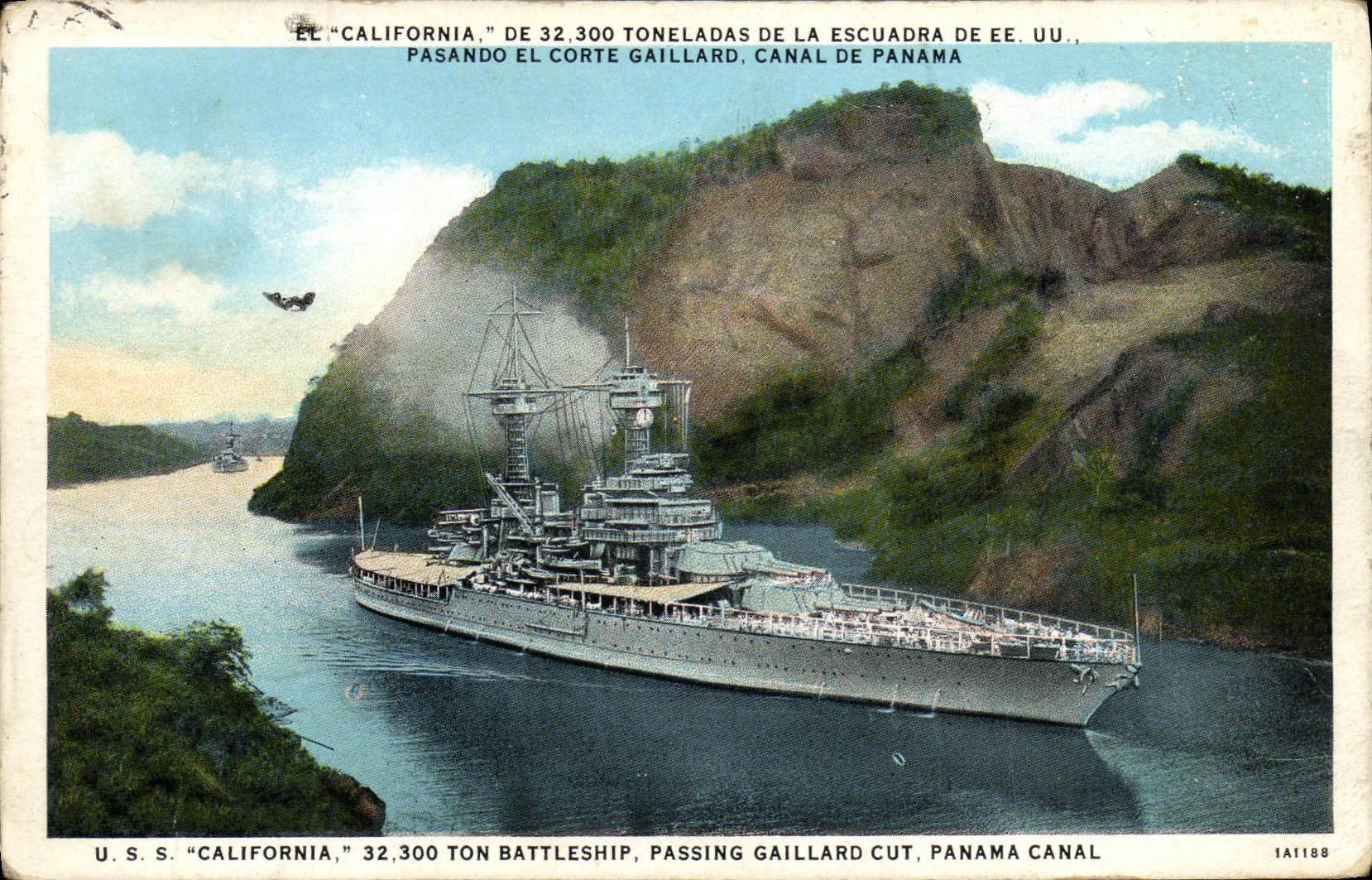 CPA Bateau Guerre U S S California Ton Battleship Passing Gaillard Panama Canal
