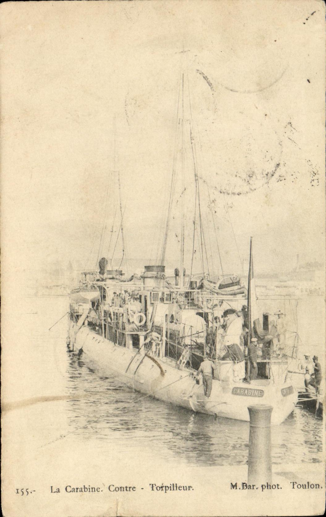 CPA Bateau Guerre La Carabine Contre Torpilleur