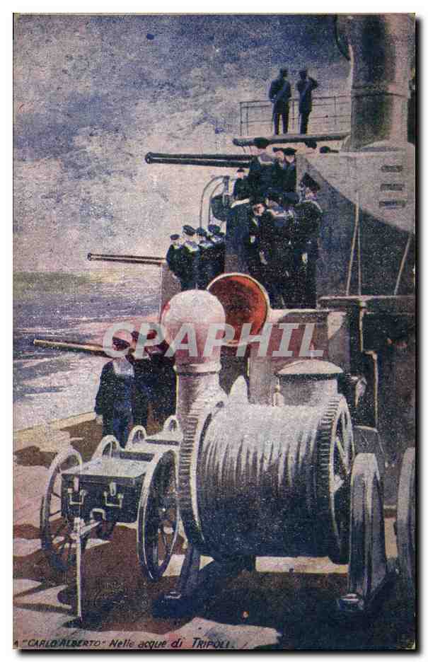 CPA Bateau Guerre Carlo Alberto Nelle acque di Tripoli Lybie
