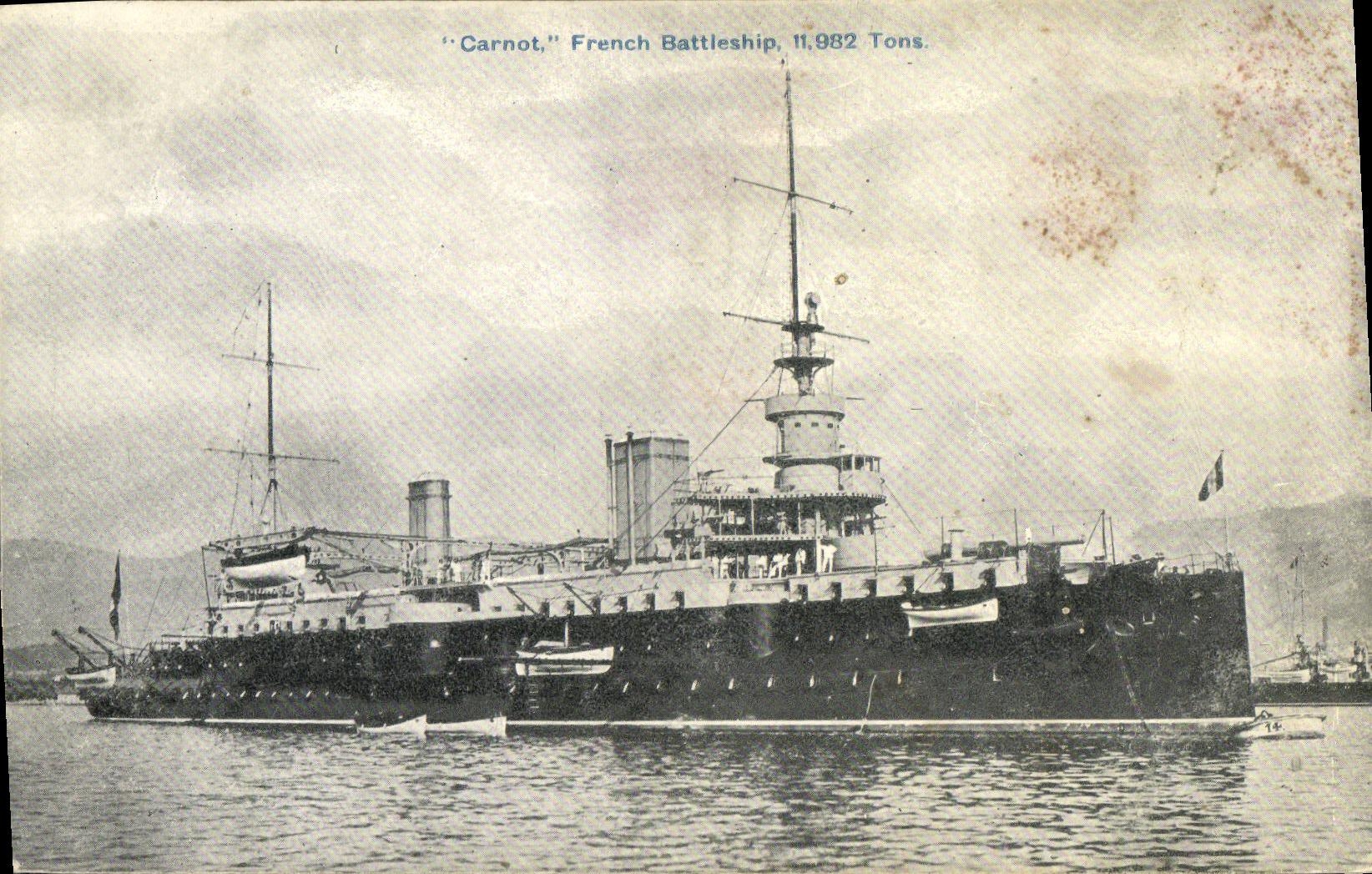 CPA Bateau Guerre Carnot French Battleship 11982 Tons