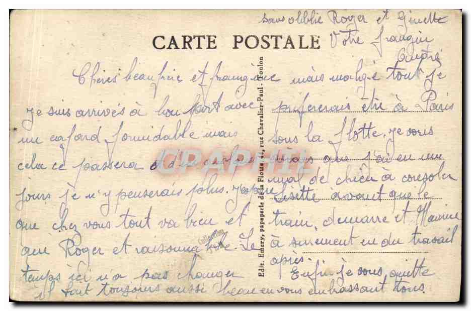 CPA Bateau Guerre Marine de Guerre Contre Torpilleur Chacal — Verso