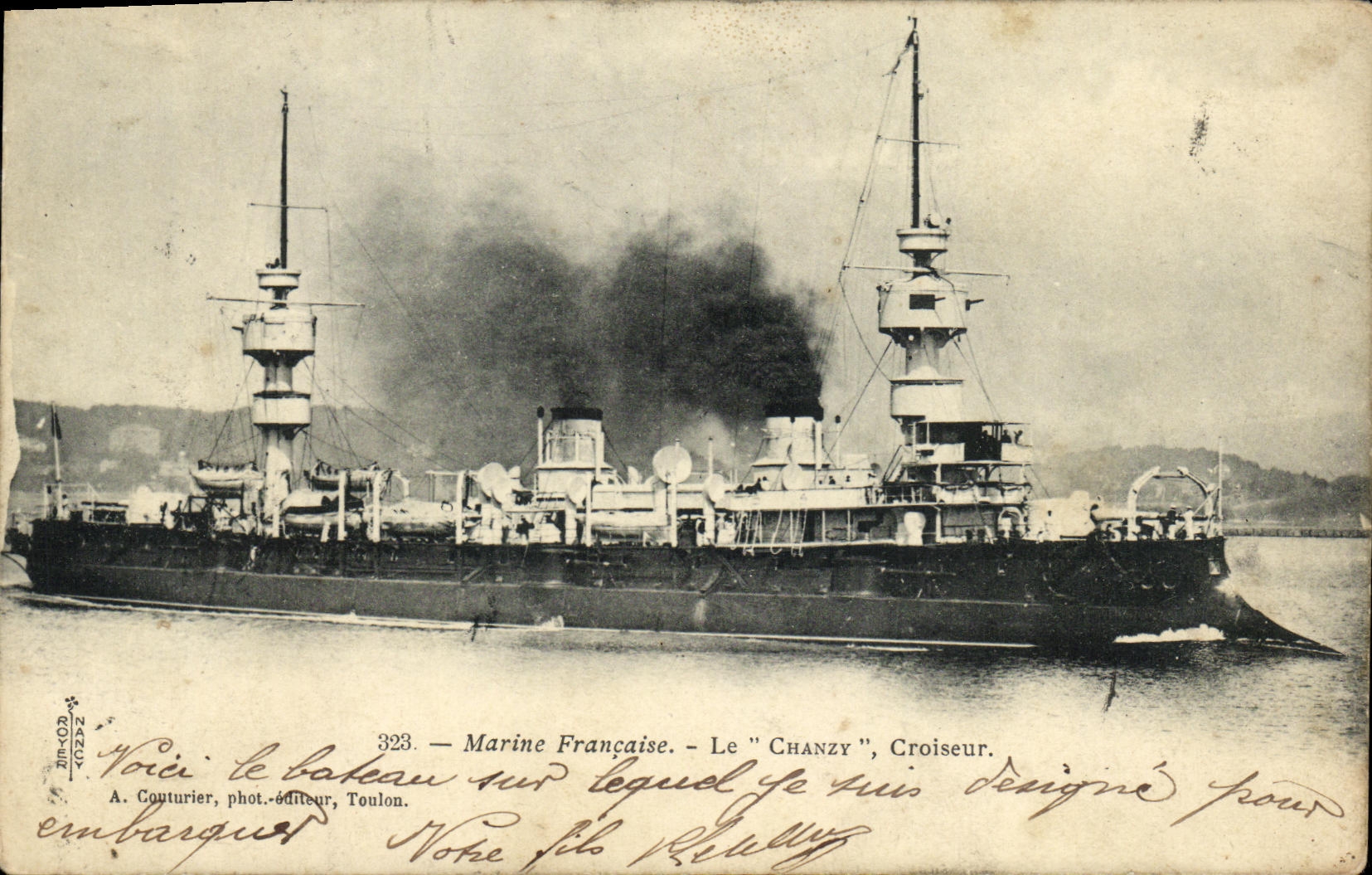 Le "Chanzy" — Croiseur de la Marine Française — A. Couturier, phot.-éditeur, Toulon, n°323