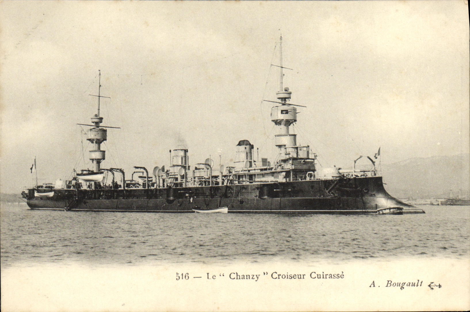 Le "Chanzy" Croiseur Cuirassé — navire de guerre français — éditeur A. Bougault, n° 516