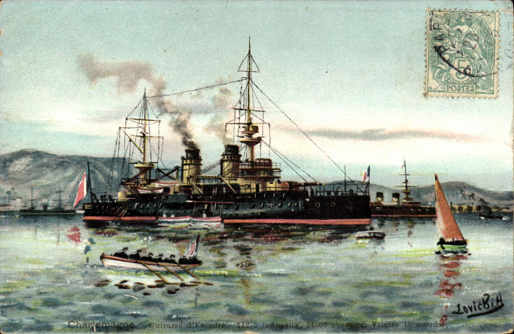 CPA Bateau Guerre Le Charlemagne Cuirasse d Escadre a Tourelles