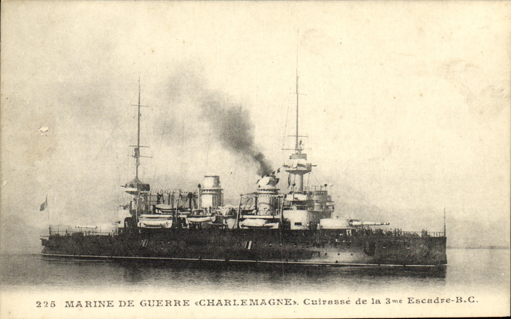 Marine de guerre « Charlemagne » — Cuirassé de la 3me Escadre-B.C. — Éditeur non visible, n° 225