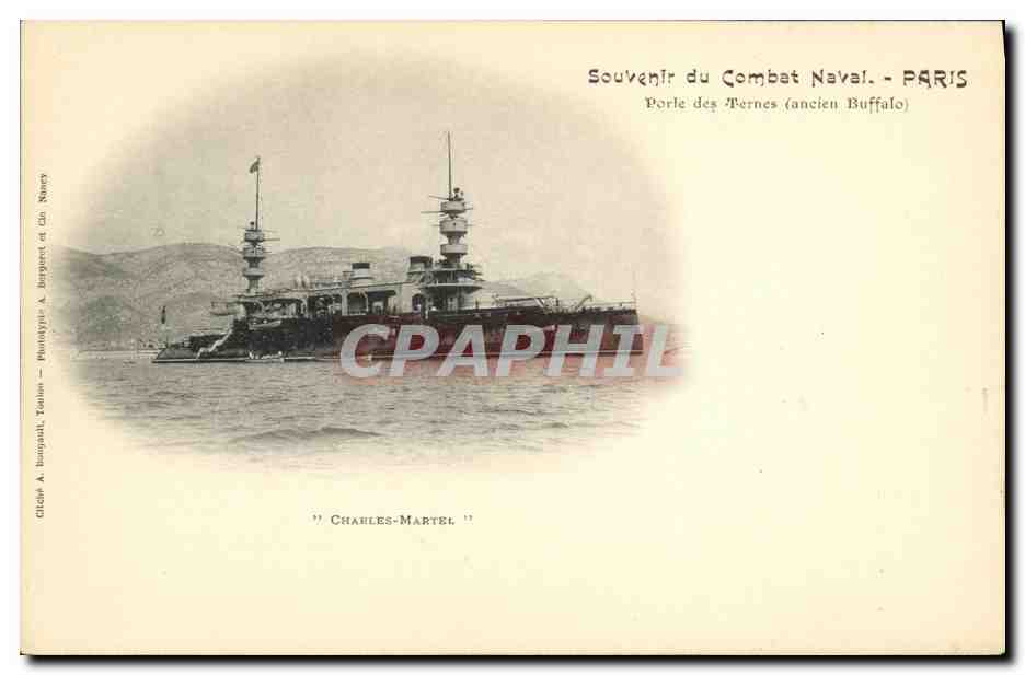 Bateau de guerre Charles-Martel — Souvenir du Combat Naval - PARIS — Éditeur A. Bourgault, Toulon