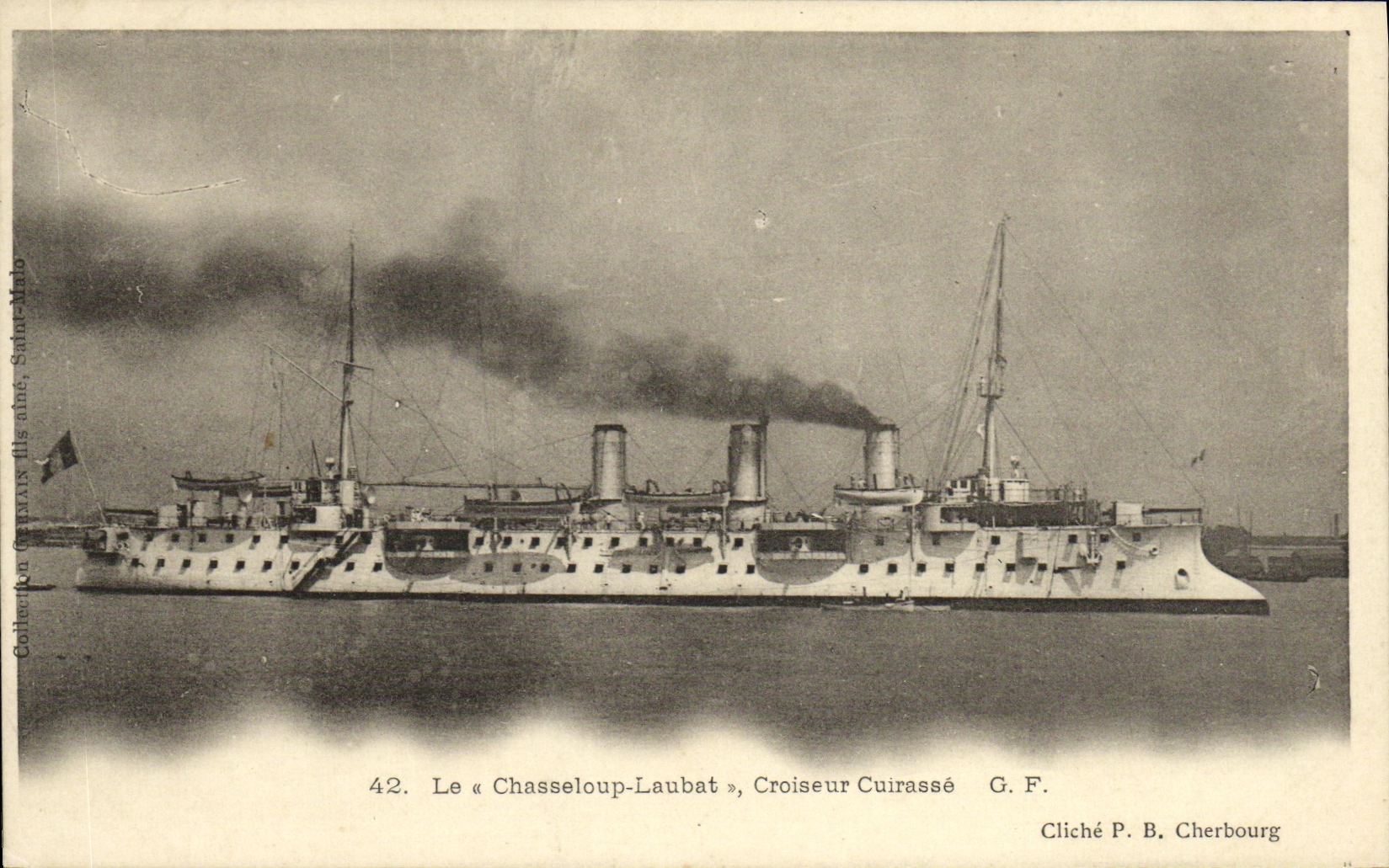 Le « Chasseloup-Laubat », Croiseur Cuirassé — G. F. — Cliché P. B. Cherbourg