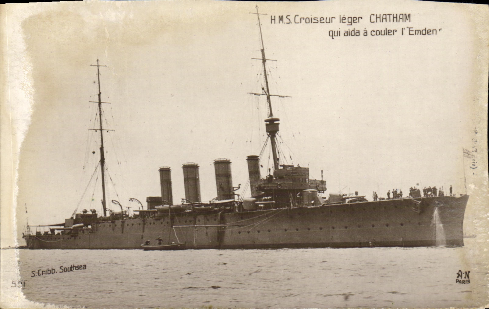 CPA Bateau Guerre Croiseur leger Chatham qui aide a Couler l Emden