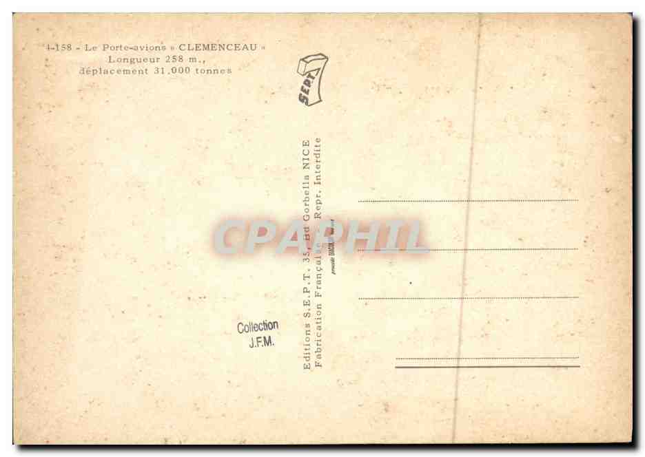 CPM Bateau Guerre Poirte avions Clemenceau — Verso