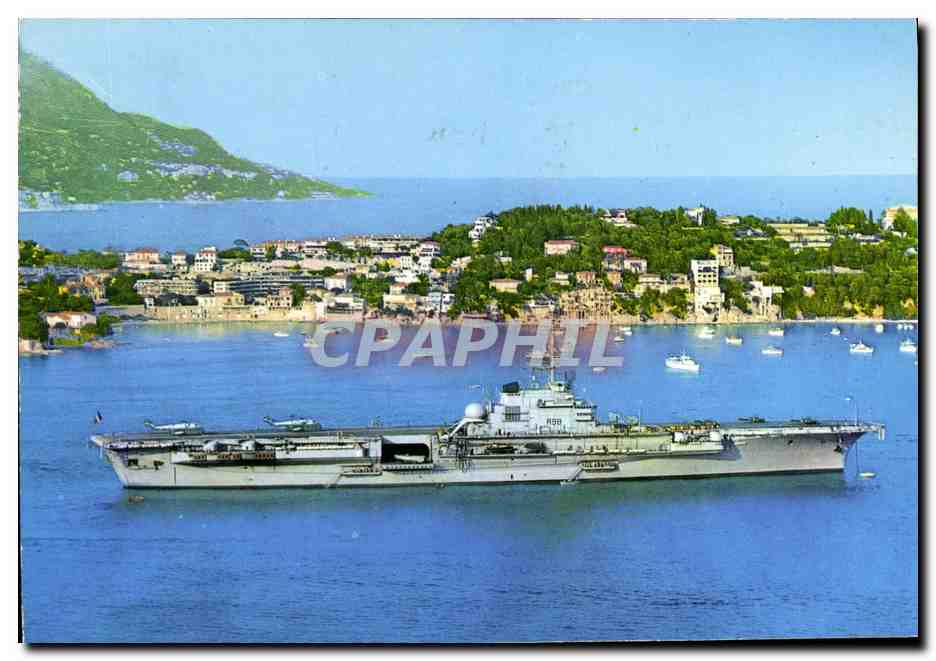 CPM Bateau Guerre La Porte Avions Clemenceau en Rade de Villefranche Porte avions