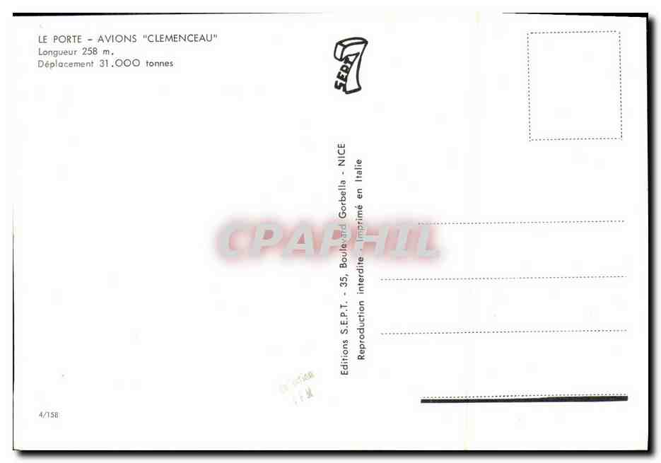 Porte-avions "Clemenceau" — 258 m, 31.000 tonnes — Éditions S.E.P.T. - Nice — Verso