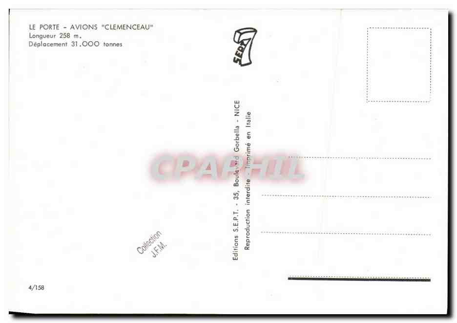 Porte-avions Clemenceau — Éditeur S.E.P.T. — N° 4/158 — Verso