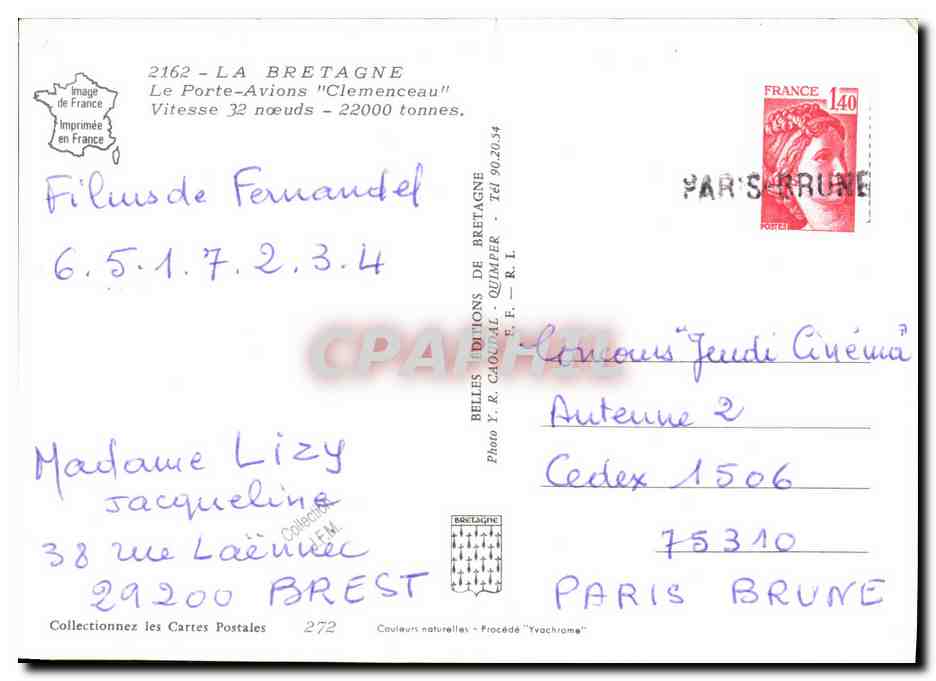 Porte-avions 'Clemenceau' — Brest — Éditions de Bretagne n°272 — Verso