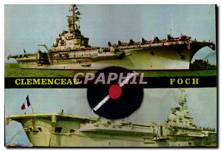 CPM Bateau Guerre Foch Clemenceau Porte Avions pompon en feutrine 