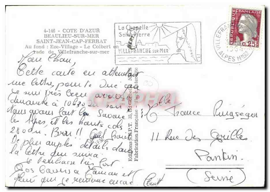 Bateau de guerre dans la baie d'Eze-Village — Éditeur : Editions S.E.P.T. 35, Villefranche-sur-Mer — Reverso