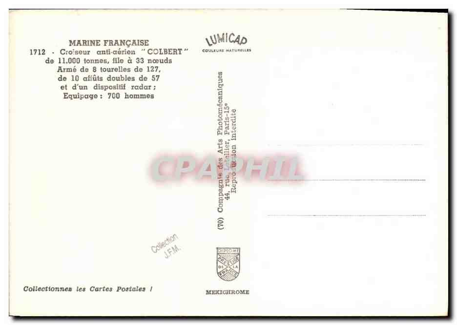 Croiseur anti-aérien Colbert — Marine Française — Lumicap — Verso