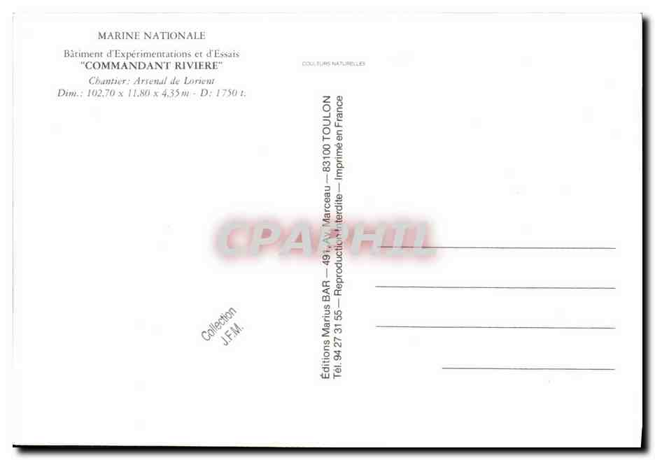 CPM Bateau Guerre Aviso Commandant Riviere — Verso