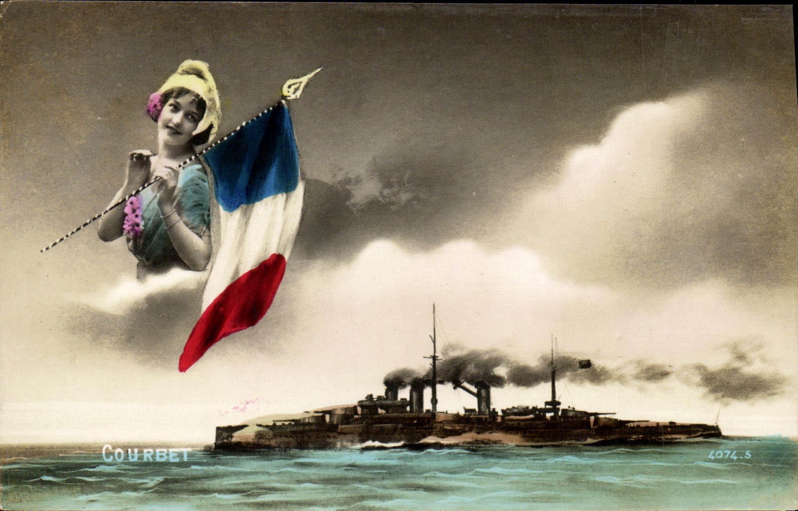 CPA Bateau Guerre Le Courbet Drapeau 