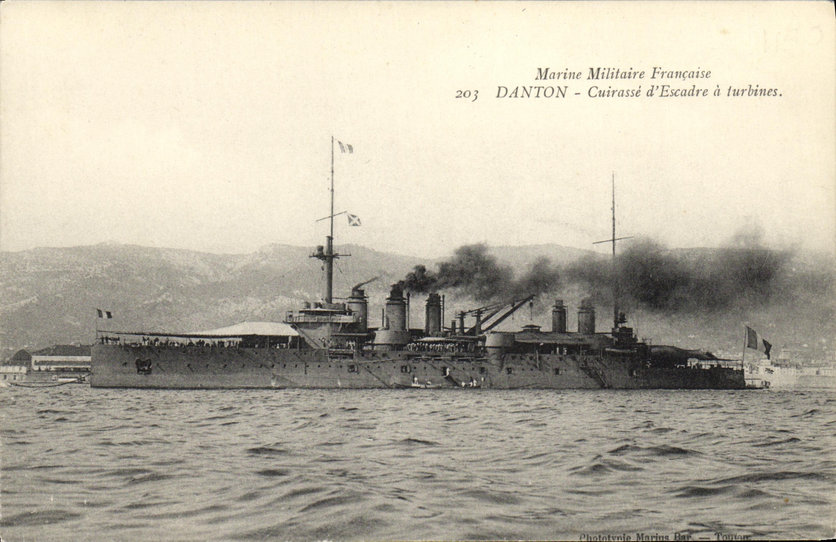 DANTON — Cuirassé d'Escadre à turbines — Phototénie Marina Bar, Toulon