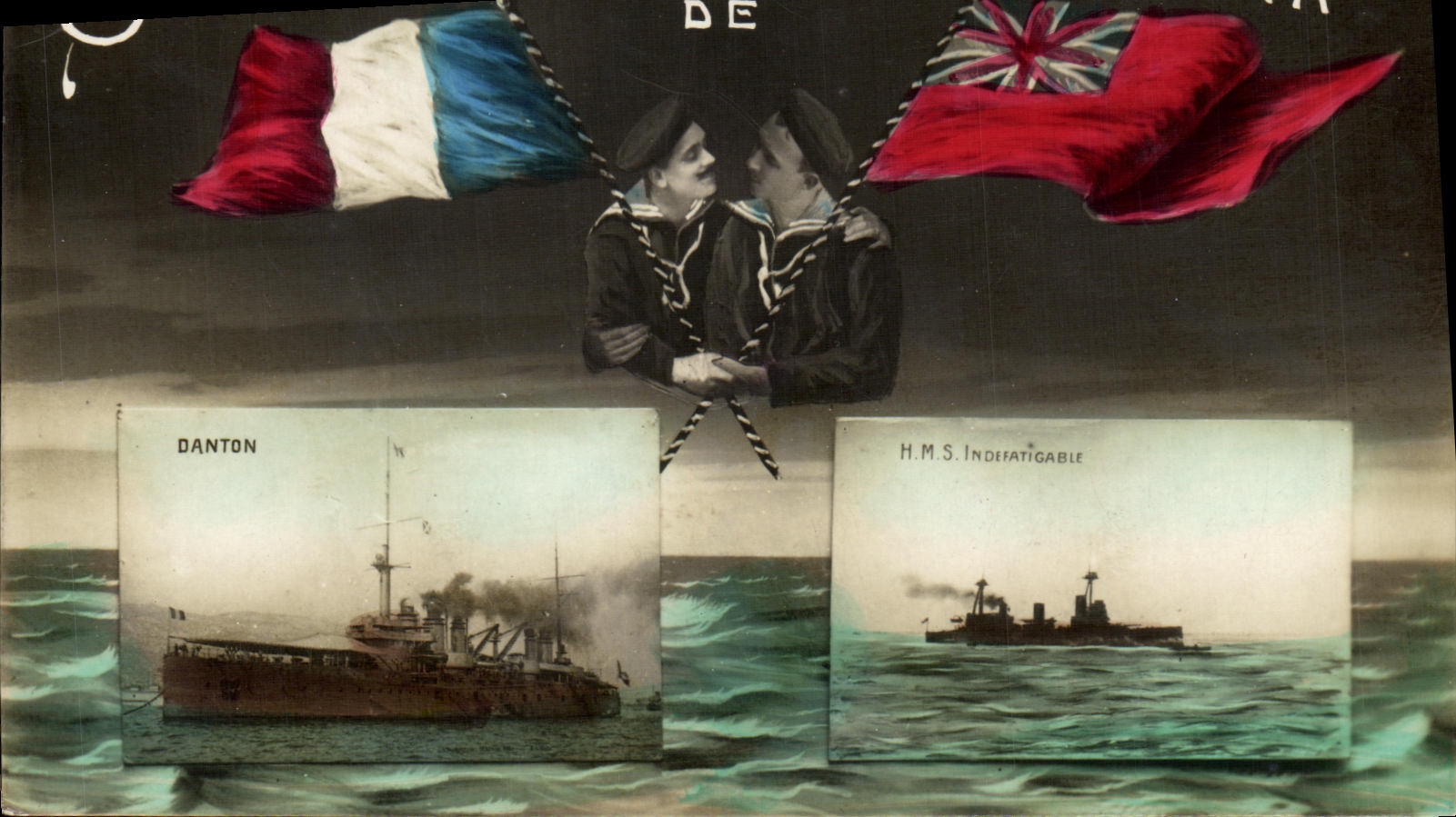 CPA Bateau Guerre Danton HMS Indefatigable Malte 