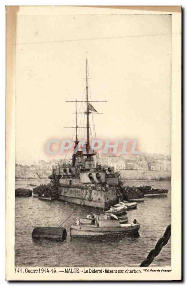 CPA Bateau Guerre Malte Le Diderot Faisant Son Charbon