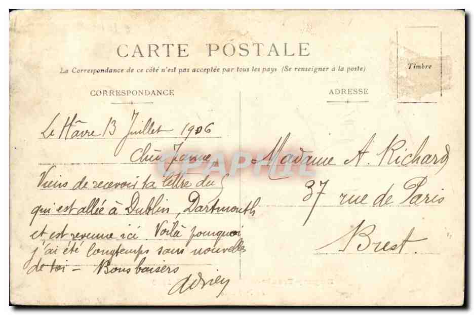 CPA Bateau Guerre Duguay Trouin Campagne 1905 1906 Le 7eme poste — Verso