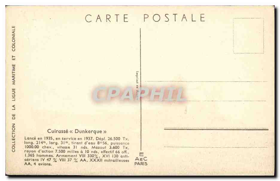 CPA Bateau Guerre Cuirasse Dunkerque Haffner — Verso