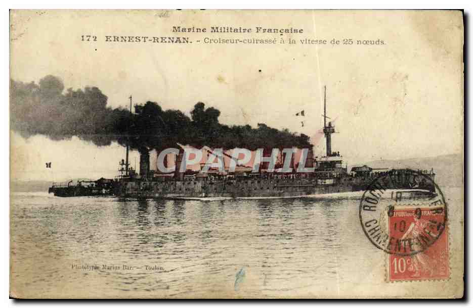 CPA Bateau Guerre L Ernest Renan Croiseur Cuirasse a la Vitesse de 25 noeuds