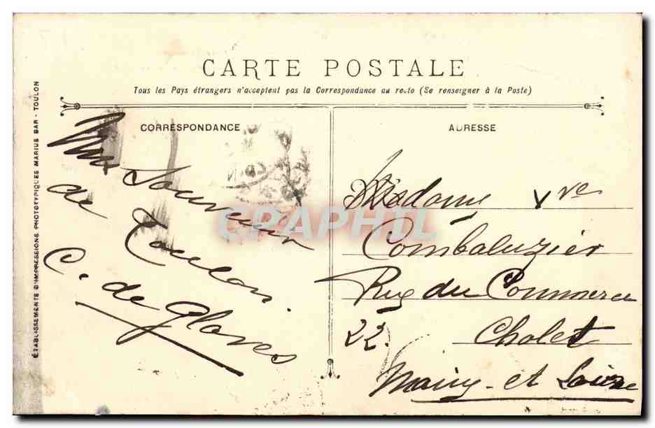 Croiseur-cuirassé Ernest-Renan — Marine Militaire Française — Éditeur : Imp. Phot. Marius Bar, Toulon — Reverso